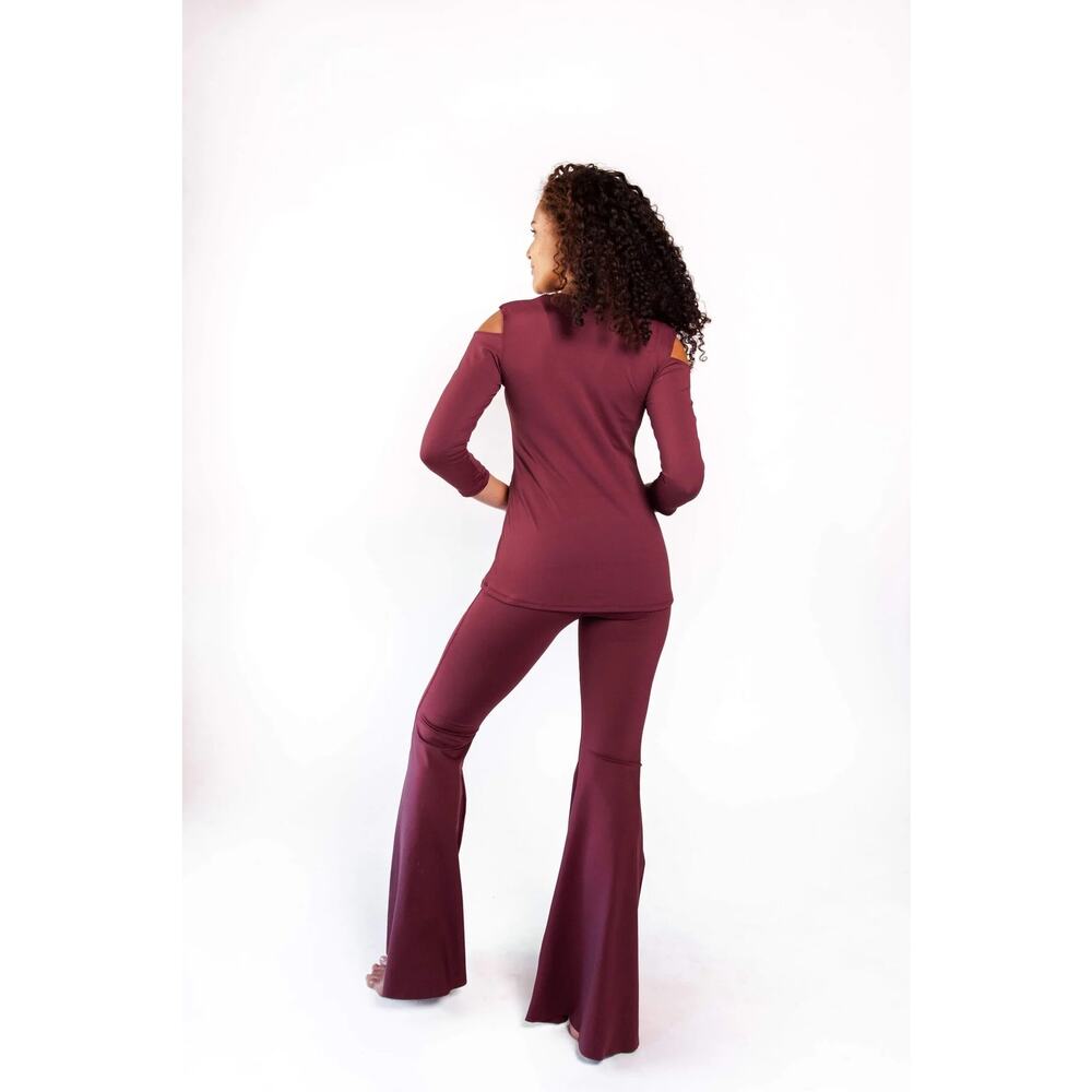Yoga Democracy, Open Shoulder Top, Maroon - Picture 5 of 5